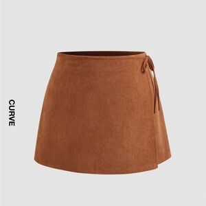 CORDUROY MID RISE SOLID KNOTTED MINI SKIRT CURVE & PLUS